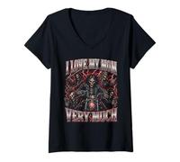 Femme J'aime Beaucoup ma mère Hard Skeleton Meme Bootleg T-Shirt avec Col en V