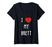 Femme J'aime Brett Nom Drôle T-Shirt avec Col en V