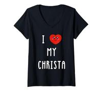 Femme J'aime Christa Nom Drôle T-Shirt avec Col en V