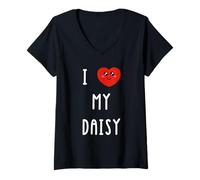Femme J'aime Daisy Nom Drôle T-Shirt avec Col en V