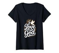 Femme J'aime Dieu Dove Halo Spiritual Faith T-Shirt avec Col en V