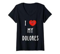 Femme J'aime Dolores Nom Drôle T-Shirt avec Col en V