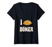 Femme J'aime Doner Kebab T-Shirt avec Col en V