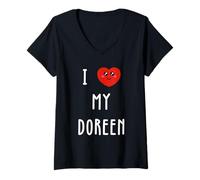 Femme J'aime Doreen Nom Drôle T-Shirt avec Col en V