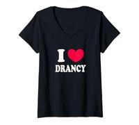 Femme J'aime Drancy T-Shirt avec Col en V
