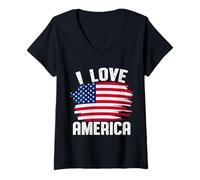 Femme J'aime Drapeau Américain Amérique Indépendance États-Unis T-Shirt avec Col en V