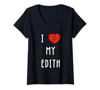 Femme J'aime Edith Nom Drôle T-Shirt avec Col en V