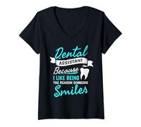 Femme J'aime être la raison pour laquelle quelqu'un sourit Une assistante dentaire drôle T-Shirt avec Col en V