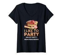 Femme J'aime Faire la fête et par fête, Je Veux dire Lire des Livres T-Shirt avec Col en V