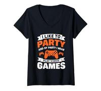 Femme J'aime Faire la fête et par la fête, Je Veux dire Jouer à des Jeux vidéo T-Shirt avec Col en V