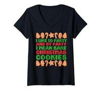 Femme J'aime Faire LA FÊTE, Je Veux DIRE Faire des Biscuits DE NOËL Meme T-Shirt avec Col en V