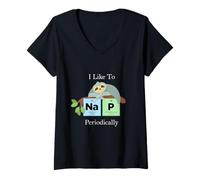 Femme J'aime Faire la Sieste périodiquement Tableau périodique des Paresseux scientifiques T-Shirt avec Col en V