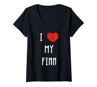 Femme J'aime Finn Nom Drôle T-Shirt avec Col en V