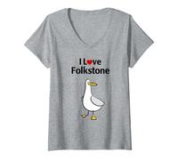 Femme J'aime Folkstone T-Shirt avec Col en V