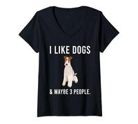 Femme J'aime Fox Terrier À Poil Dur Et Peut-Être 3 Personnes T-Shirt avec Col en V