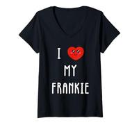 Femme J'aime Frankie Nom Drôle T-Shirt avec Col en V