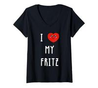 Femme J'aime Fritz Nom Drôle T-Shirt avec Col en V