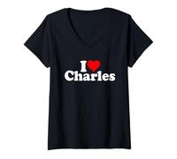 Femme J'aime Heart Charles Charlie Chuck T-Shirt avec Col en V