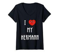 Femme J'aime Hermann Nom Drôle T-Shirt avec Col en V