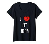 Femme J'aime Hina Nom Drôle T-Shirt avec Col en V
