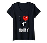 Femme J'aime Honey Nom Drôle T-Shirt avec Col en V