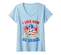 Femme J'aime How He Bang Fireworks 4 Juillet J'aime How He Bangs T-Shirt avec Col en V