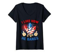 Femme J'aime How He Bang Fireworks 4 Juillet J'aime How He Bangs T-Shirt avec Col en V