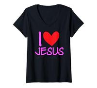 Femme J'aime Jésus-Christ Name Men Guy BFF Heart God Bible Blessed T-Shirt avec Col en V