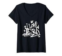 Femme J'aime Jesus Christian T-Shirt avec Col en V