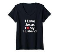 Femme J'aime Jésus et J'aime Mon Mari, Foi chrétienne, Mariage T-Shirt avec Col en V