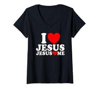 Femme J'aime Jésus Jésus m'aime Foi chrétienne Église Jésus T-Shirt avec Col en V
