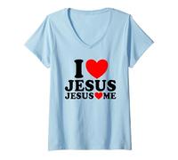 Femme J'aime Jésus Jésus m'aime Foi chrétienne Église Jésus T-Shirt avec Col en V