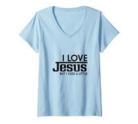 Femme J'aime Jésus mais Je crie Un Peu Parfois T-Shirt avec Col en V