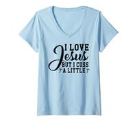 Femme J'aime Jésus mais Moi, Le Christ, Dieu chrétien, Croise Les Hommes et Les Femmes T-Shirt avec Col en V