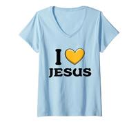 Femme J'aime Jésus T-Shirt avec Col en V