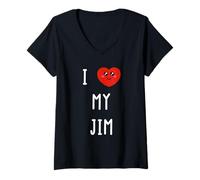 Femme J'aime Jim Nom Drôle T-Shirt avec Col en V