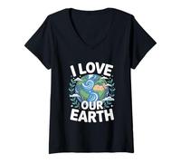 Femme J'aime la Conservation de la Nature de Notre planète T-Shirt avec Col en V