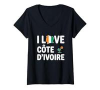 Femme J'aime la Côte D'Ivoire Abidjan Pays T-Shirt avec Col en V