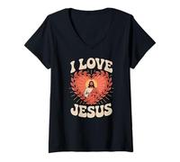 Femme J'aime la dévotion chrétienne du cœur de Jésus T-Shirt avec Col en V