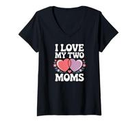 Femme J'aime la fierté lesbienne LGBT de mes deux mamans T-Shirt avec Col en V