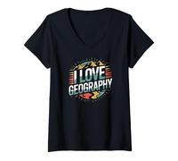Femme J'aime la géographie, la Terre, L'Aventure, Les Montagnes T-Shirt avec Col en V