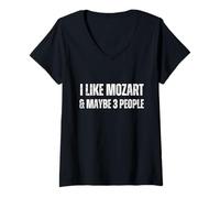 Femme J'aime la Musique Classique drôle de Mozart et Peut-être 3 Personnes T-Shirt avec Col en V