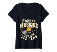 Femme J'aime La Musique Plus Que Les Gens T-Shirt avec Col en V