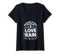 Femme J'aime la Pluie, Les Nuages et Les Gouttes de Pluie T-Shirt avec Col en V