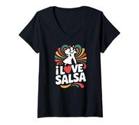 Femme J'aime la salsa, la danse, la passion, les rythmes et les mouvements énergiques T-Shirt avec Col en V