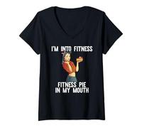Femme J'aime LA Tarte AU Fitness dans MA Bouche Thanksgiving Girl Meme T-Shirt avec Col en V