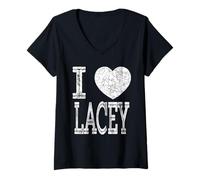 Femme J'aime Lacey Valentine, petite amie, fille, fille, cœur, épouse T-Shirt avec Col en V