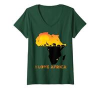 Femme J'aime l'Afrique, l'amour Africain T-Shirt avec Col en V