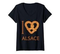 Femme J'aime l'Alsace Bretzel Cadeau Alsace Alsacien Alsacienne T-Shirt avec Col en V