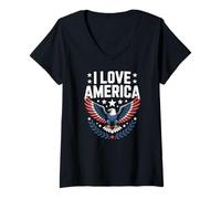 Femme J'aime l'Amérique Eagle Freedom Pride T-Shirt avec Col en V